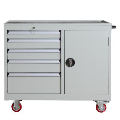 China Mobile Tool Trolley Gray Wheels Heavy Duty Steel Trolley 5 Drawers Cabinet Tool Storage for sale