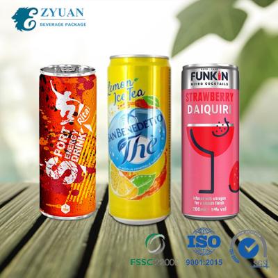 China Smooth Empty Beverage 330ml Food Grade Soda Juice Beer Aluminum Sleek Beverage Cans With 202 End for sale