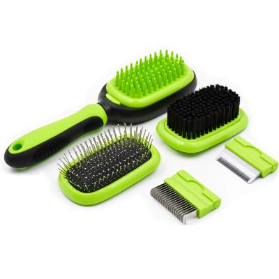 China Stocked Custom Double Sided Pet Fur Cleaning Throwing Combo Bath Brush For Dogs And Cats for sale