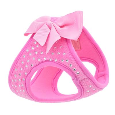 China Cute Bow Tie Bling Faux Stone Velvet Padded Shiny Puppy Harness Vest for sale