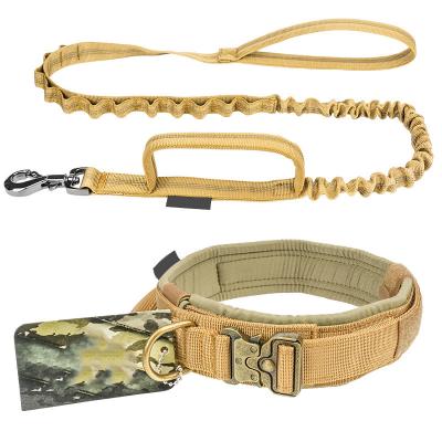 China Padded Elastic Pet Leads Rope Metal Buckle Heavy Duty Adjustable Tactical Bungee Collars Pet Leash Set for sale