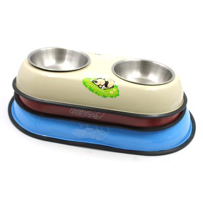 China High Quality Non-automatic Stainless Steel Double Dog Food Dry Wet Bowl for sale