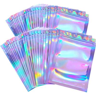 China Wholesale Moisture Proof Holographic Color Bags Resealable Smell Proof Holographic Mylar Bags With Zipper for sale