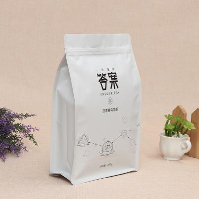 China Reusable Food Holder Box Pouch Recycle Flat Bottom White Coffee Bag With Valve for sale