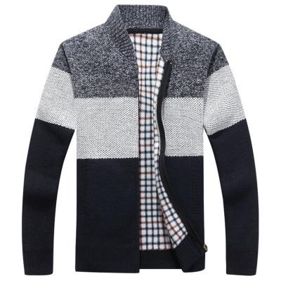 China 2021 Winter Fashion O Neck Long Sleeve Men's Gray Color Block Zip Up Cardigan Anti-Wrinkle Sweater For Men for sale