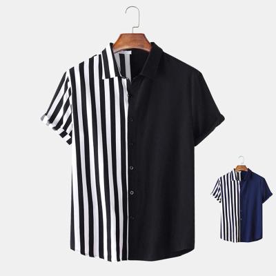 China New Summer Breathable Two Color Short Sleeve Stripe Printed Casual T Shirts For Men 2022 Stylish for sale