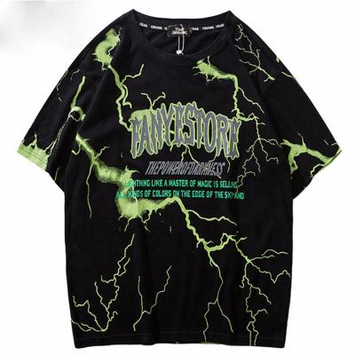 China Anti-pilling 2021 Short Sleeve Tops Pokes Hip Hop Lightning Streetwear Summer Cotton T-shirt Dark Men for sale