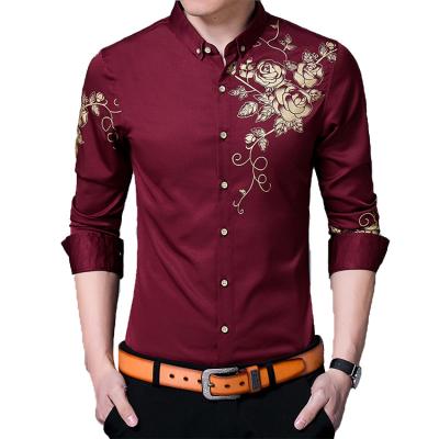 China Youth Breathable Style Custom Fit 2022 Floral Printing Plus Size Formal Long Sleeve Man Blouse Shirt for sale