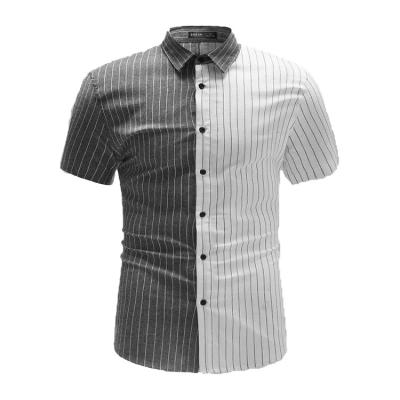 China 2021 Latest Design Breathable Custom Button Down Size Plus Stylish Patchwork Striped Mens Polo Shirt for sale