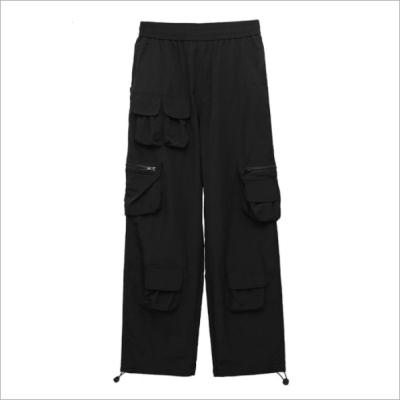 China Breathable High Street Logo Multi-pocket Jumpsuits Men's Popular Wide-Leg Pants With Drawstring Belted Trousers for sale