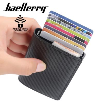 China Fast Ship/Factory Price/Color Baellerry RFID Automatic Slim Candy Fashion Blocking Leather Slim Card Wallet Mini Wallet Handmade Men Card Holder for sale