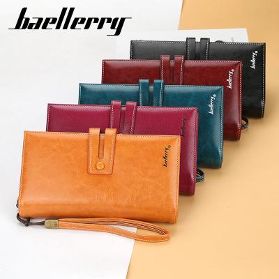 China 2022 brand baellerry long large capacity fashion mujer de cartera rfid purse phone clutch wax rfid pu leather zipper for women for sale