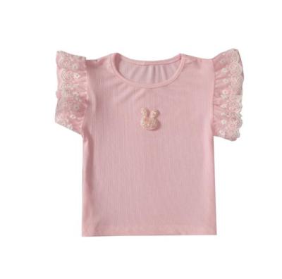 China Casual bunny pattern on lace cuff of short sleeve t-shirt for infants and girls for sale