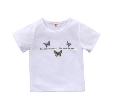 China Round Neck Letter Butterfly Letter Baby Short Sleeve Casual T-Shirt Children's Casual Pullover Sweater for sale