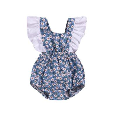 China Small fresh flowers infants and children lotus edge casual splicing hayi overalls suit for sale