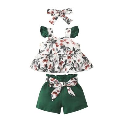 China Casual baby skirt sleeveless pants suits European and American flower fly sleeve skirt newborn pants suit for sale