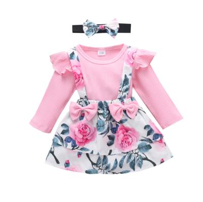 China Casual Children's spring and autumn infant pit small flying sleeve triangle harcoat flower bow strap skirt suit skirt for sale