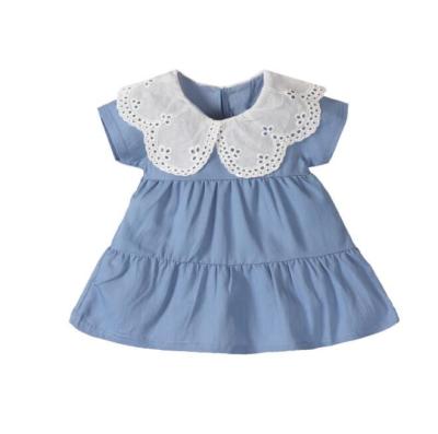 China Infant Casual Girl Solid Color Dress Student Lotus Lace Short Sleeve Collar for sale