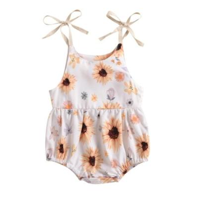 China Halter Jumpsuit Triangle Lanyard Casual Bridle Printed Sunflower Baby European and American Style for sale