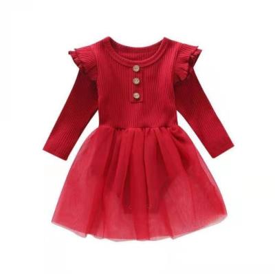 China Casual Infants And Toddlers Long Sleeve Lotus Edge Gauze Skirt Mine Stripe Triangle Ha-YI Crawling Suit for sale