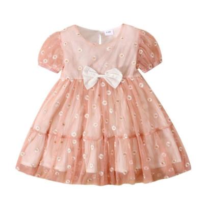 China Baby gauze little daisy summer casual dress sweet short-sleeve bowknot skirt for sale