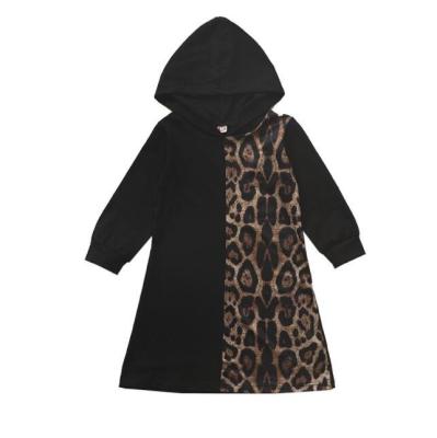 China Kids Casual Quilting Leopard Print Dress Long Sleeve Long Skirt for sale