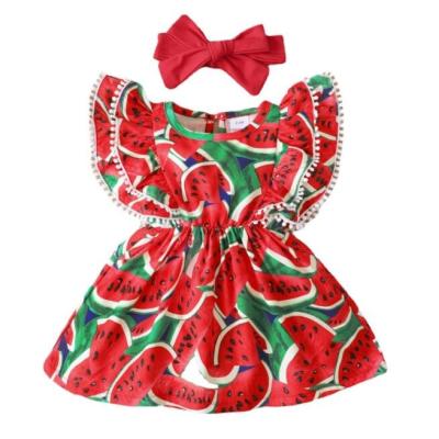 China Summer Casual Children's Dress 0-2 Years Baby Watermelon Print Sleeveless Waist Fringed Skirt for sale