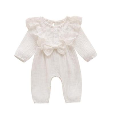 China Solid Color Bow Lace Baby Crawling Suit Long Sleeve Casual Border One-Piece Suit Halyi for sale