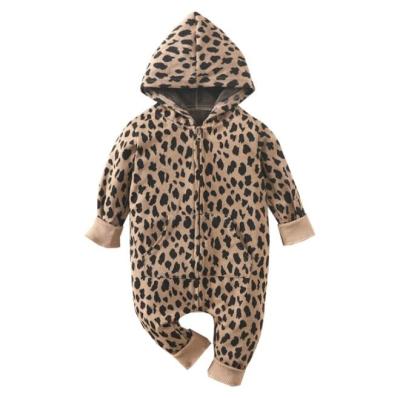 China Leopard Print Baby Crawling Zipper-Casual Long Sleeve Khaki Suit for sale