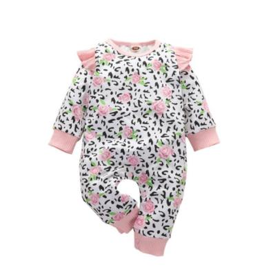 China New casual cow printed flower long sleeve halka jumpsuit for infants and toddlers for sale