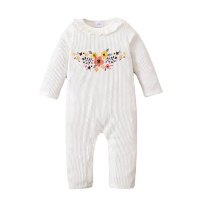 China Casual Baby Long Sleeve Printed Stripe Lace Neckline Onesie Halter Crawling Costume for sale