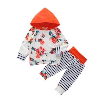 China Baby Two-Piece Hooded Top Long Sleeve Tracksuit Casual Children's Suit 0-2 Years Striped Pants Suit for sale