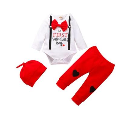 China Valentine's Day Baby Suit Cotton Bowknot Gentleman Heart Shaped Hat Pants Casual Long Sleeve Jacket for sale