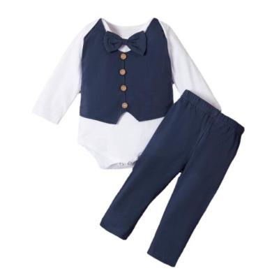 China Anti-wrinkle baby gentleman set 0-2 years vests toddlers vintage english top pant two piece set for sale