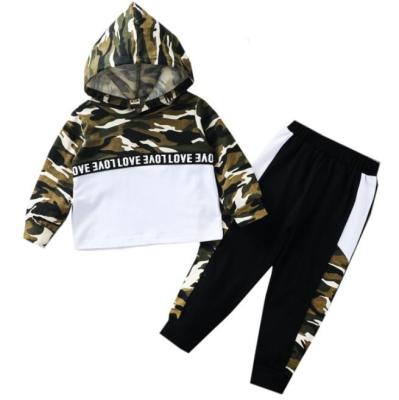 China Safari Style Sportswear Suit Camouflage Print Hat Pullover Hoodie Kids Matching Two-Piece Suit for sale