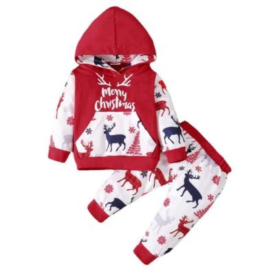 China 2021 hot-selling christmas baby pajamas suit new 0-2 years old elk pine suit hooded jacket pants for sale