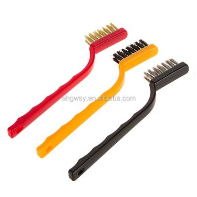 China Deburring / Cleaning / Polishing 3 Pieces Small Hand Wire Brush Set Nylon Brass Steel Brushes Clean Surface for sale