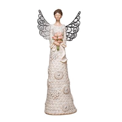 China Europe Angel Holding Flower Love Heart White Custom Made Freya Sculpture Angel Dress Women Gem Stone Angels for sale