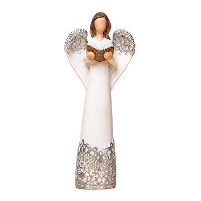 China Resin Garden Angels Headstone Hand White Love Custom Art And Sculpture Angel Bouquet Statues From Europe for sale