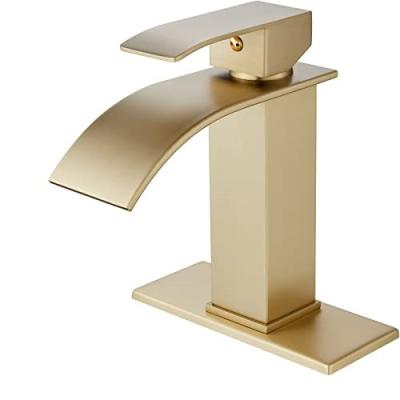 China Metered Faucets High-grade gold all-copper curved-mouth waterfall bathroom faucet for sale