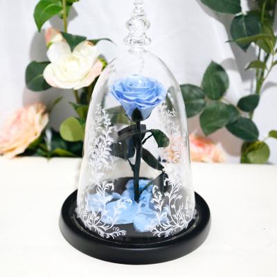 China Real Romantic Preserved Flower Amazon Wholesale Stabilized Roses Rose In Glass Dome Eternal Beauty and the Beast for sale