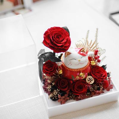 China Valentine Wholesale Luxury Preserved Flower Rose Bag Natural Flower Preserved Wedding Anniversary Gift for sale