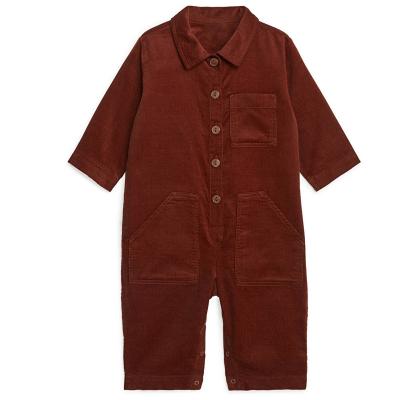 China Overall Baby Corduroy Casual Button Up Jumpsuit Playsuit With Kangaroo Pocket Long Sleeve Workout Jumpsuit Kids Long Sleeve Rompers for sale