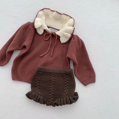 China Casual Winter Little Girl Knitted Wear Set Toddler Ruffle Sweater Child Knitted Two Piece Loungewear Cute Baby Bloomers Sweater for sale