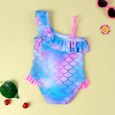 China Comfortable Toddler Breathable One-Piece Swimsuit Fish Scales Cute Floral Ruffle Beach Wear Off Shoulder Swimwear Kids Girls Vacation for sale