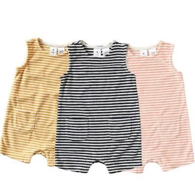 China Summer Baby Romper Cotton Stripe One Piece Unisex Playsuits Cute Jumpsuits Loungewear Sleeveless Newborn Custom Made Breathable Cotton for sale