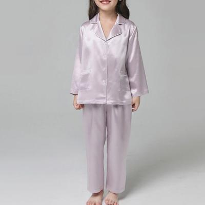 China Breathable 2 Pieces Pajamas Satin Sleepwear Solid Color Kids Sheath Long Straight Leg Pants Plus Size Unisex Outfits Kids Loungewear for sale