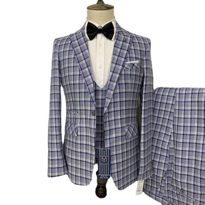 China 3 Piece Pant Set Business One Button Mens Jackets Blazer Coat Pant Men's Breathable Male Plaid Slim Fit Blazer Pant Vest Suit Prom for sale