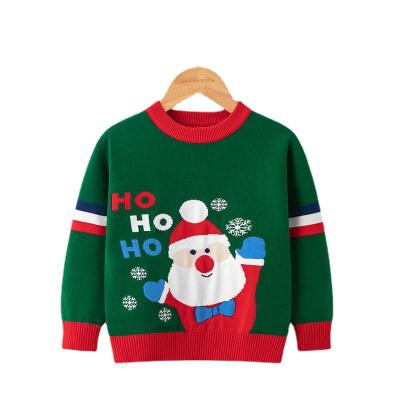 China Breathable Christmas Autumn Winter Santa Claus Knitted Round Neck Cotton Pullover Sweater For Kids for sale