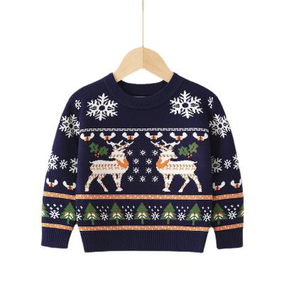 China New Style Christmas Anti-wrinkle Knitted Warm Snow Deer Pullover Sweater For Kids for sale